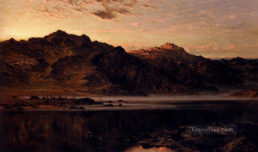 When The West With Evening Glows landscape Benjamin Williams Leader river Oil Paintings
